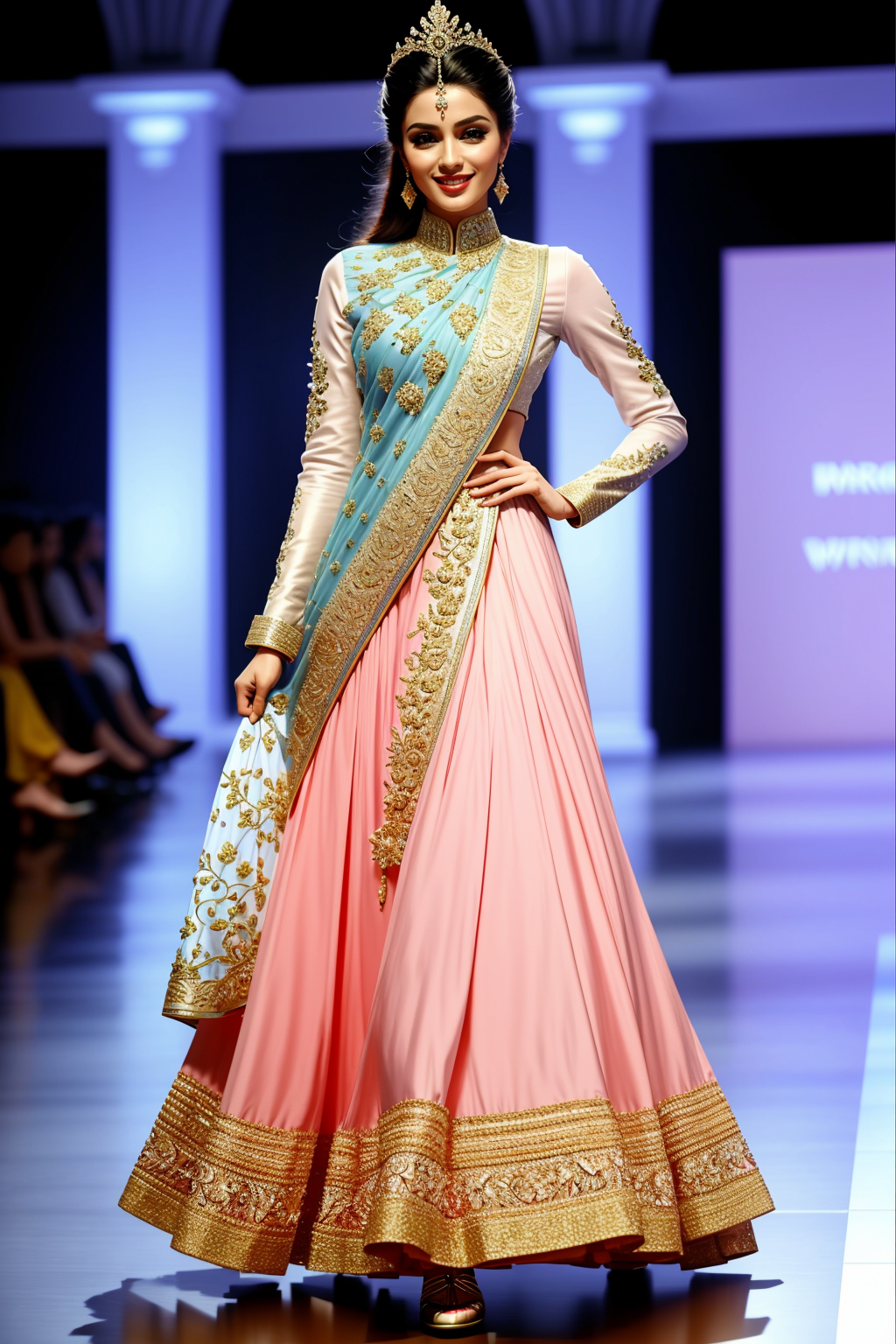 06373-2425568602-((Masterpiece, best quality,edgQuality)),smile,smirk, _edgBW, a woman walking down a runway wearing a dress ,wearing edgBW fashi.png